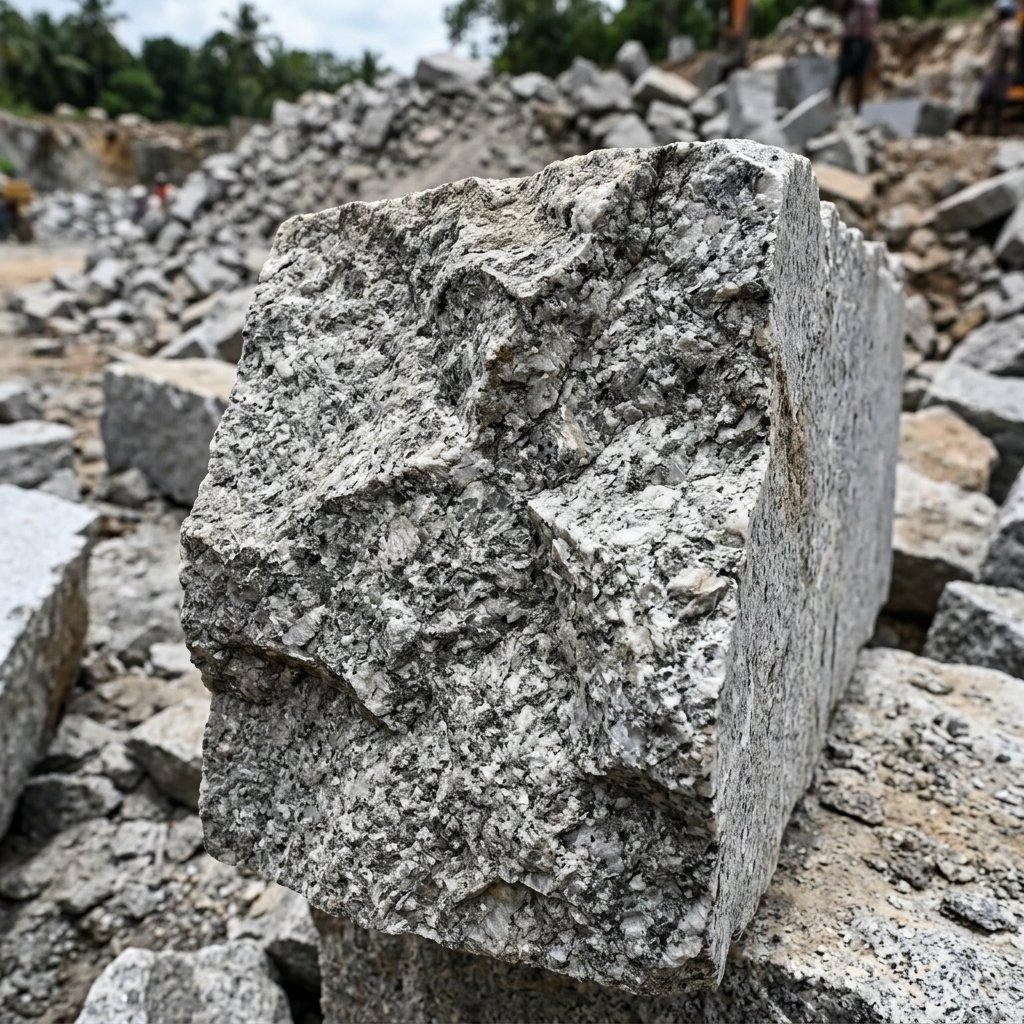 High density raw granite block texture at V V Divakaran Quarry