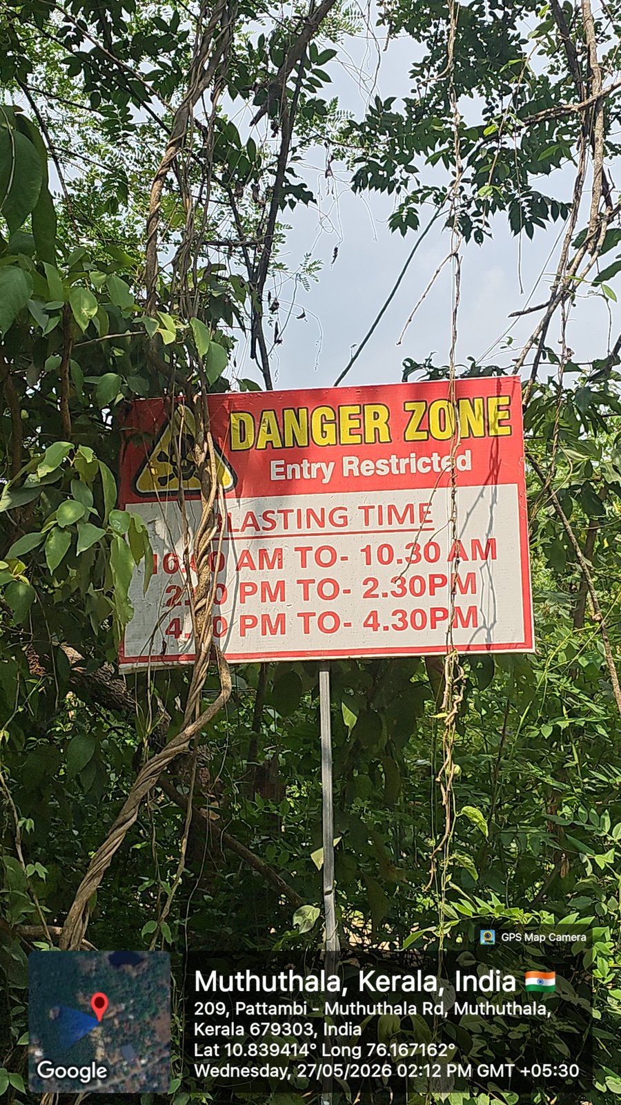Blasting schedule warning sign board with restricted time details